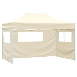 Tente de r&eacute;ception pliable avec 3 parois 3x4 m Acier Cr&egrave;me