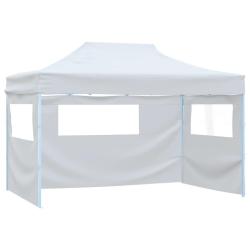Tente de r&eacute;ception pliable avec 3 parois 3x4 m Acier Blanc alsavelo