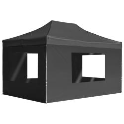 Tente de r&eacute;ception pliable &agrave; parois Aluminium 4,5x3m Anthracite alsavelo