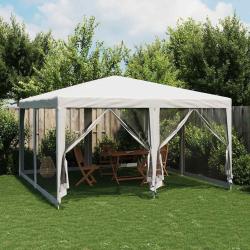 Tente de f&ecirc;te avec 8 parois lat&eacute;rales en maille blanc 4x4m PEHD