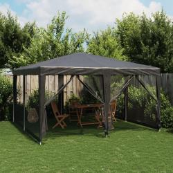 Tente de f&ecirc;te avec 8 parois lat&eacute;rales en maille anthracite 4x4m