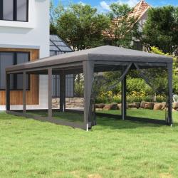 Tente de f&ecirc;te avec 8 parois lat&eacute;rales en maille Anthracite 3x9m alsavelo
