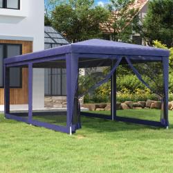 Tente de f&ecirc;te avec 6 parois lat&eacute;rales en maille Bleu 3x6 m PEHD