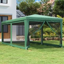 Tente de f&ecirc;te avec 4 parois lat&eacute;rales en maille Vert 3x6 m PEHD alsavelo