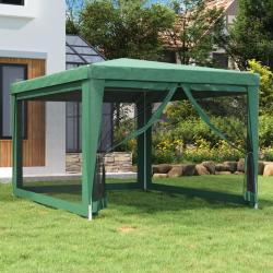 Tente de f&ecirc;te avec 4 parois lat&eacute;rales en maille Vert 3x4 m PEHD alsavelo