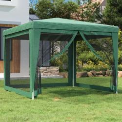 Tente de f&ecirc;te avec 4 parois lat&eacute;rales en maille Vert 3x3 m PEHD alsavelo