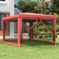 Tente de f&ecirc;te avec 4 parois lat&eacute;rales en maille Rouge 3x4m PEHD