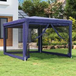 Tente de f&ecirc;te avec 4 parois lat&eacute;rales en maille Bleu 3x4 m PEHD alsavelo
