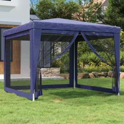 Tente de f&ecirc;te avec 4 parois lat&eacute;rales en maille Bleu 3x3 m PEHD