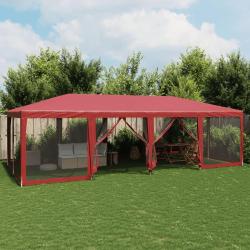 Tente de f&ecirc;te avec 12parois lat&eacute;rales en maille rouge 8x4m PEHD