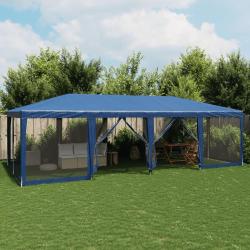 Tente de f&ecirc;te avec 12 parois lat&eacute;rales en maille bleu 8x4m PEHD