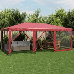 Tente de f&ecirc;te avec 10 parois lat&eacute;rales maille rouge 6x4 m PEHD