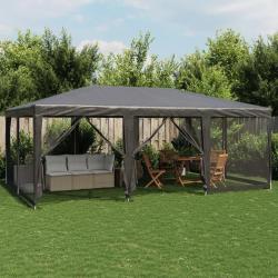 Tente de f&ecirc;te avec 10 parois lat&eacute;rales maille anthracite 6x4 m alsavelo