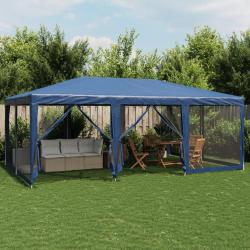 Tente de f&ecirc;te avec 10 parois lat&eacute;rales en maille bleu 6x4m PEHD alsavelo