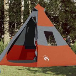 Tente de camping tipi 7 personnes gris et orange imperm&eacute;able