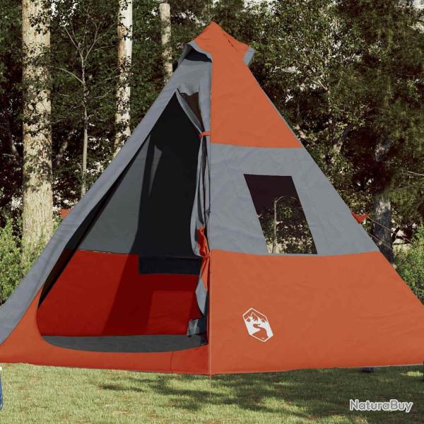 Tente de camping tipi 7 personnes gris et orange imperm�able