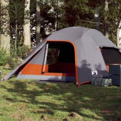 Tente de camping &agrave; d&ocirc;me 4 personnes gris et orange imperm&eacute;able
