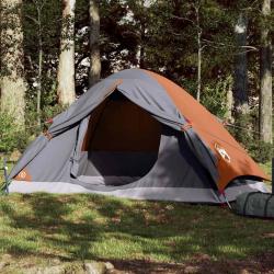 Tente de camping &agrave; d&ocirc;me 4 personnes gris et orange imperm&eacute;able alsavelo