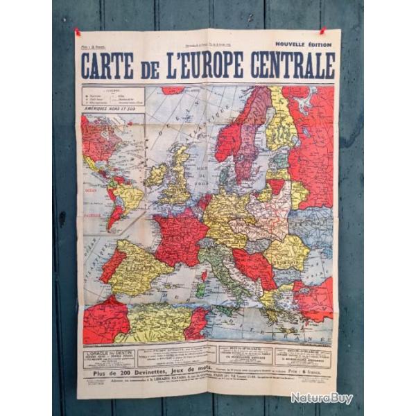 Affiche ancienne - Carte de l'Europe Centrale - Autorisation de la censure du 18 Octobre 1939 - WW2
