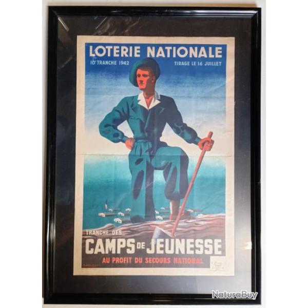 Affiche ancienne  - Loterie Nationale - 10e Tranche 1942 - Tranche des Camps de Jeunesse - WW2