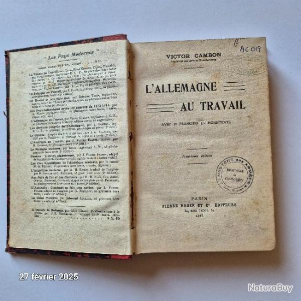 L'Allemagne Au Travail de Victor Cambon, 1915, et 20 planches en hors textes