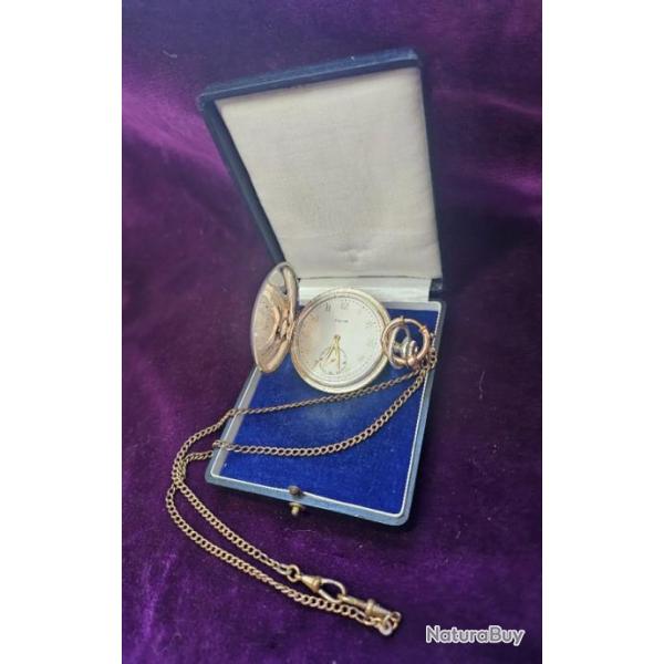 Montre de poche FAVOR, argent, 1945, Allemagne, avec chaine plaqu�e or vers 1910!
