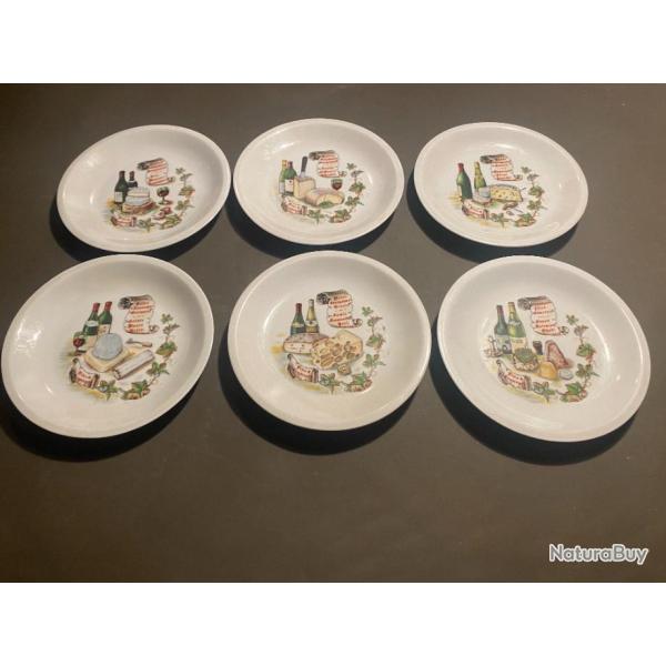 assiettes vins et fromages   une srie de six ( ma rf: 214   )