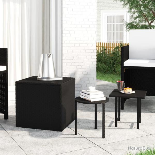 Tables d'appoint de jardin 3 pcs noir r�sine tress�e