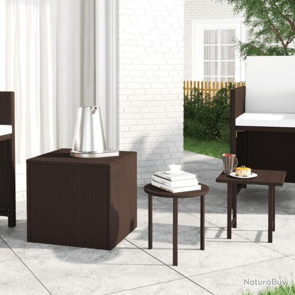 Tables d'appoint de jardin 3 pcs marron r�sine tress�e