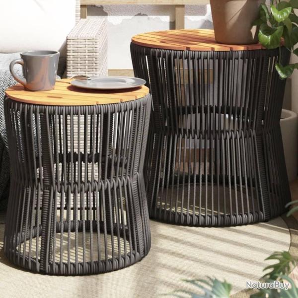 Tables d'appoint de jardin 2 pcs dessus en bois gris poly rotin alsavelo