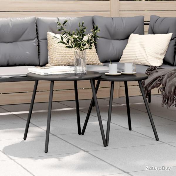 Tables basses de jardin 2pcs rondes noir acier enduit de poudre alsavelo