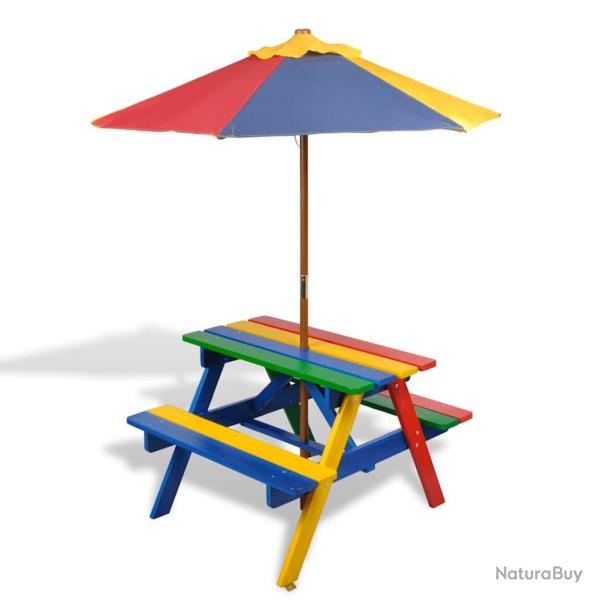 Table et bancs de pique-nique avec parasol pour enfants Bois