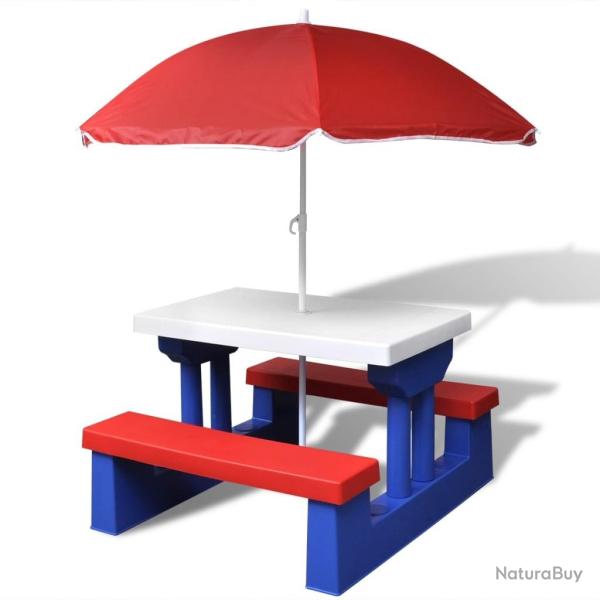 Table et bancs de pique-nique avec parasol pour enfants