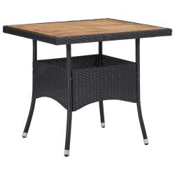 Table d'ext&eacute;rieur Noir R&eacute;sine tress&eacute;e et bois d'acacia solide