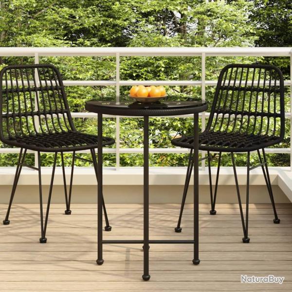 Table de salle � manger Noir �55 cm Verre tremp� et acier