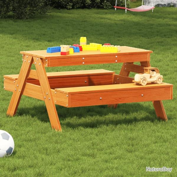 Table de pique-nique pour enfants cire marron bois massif pin alsavelo