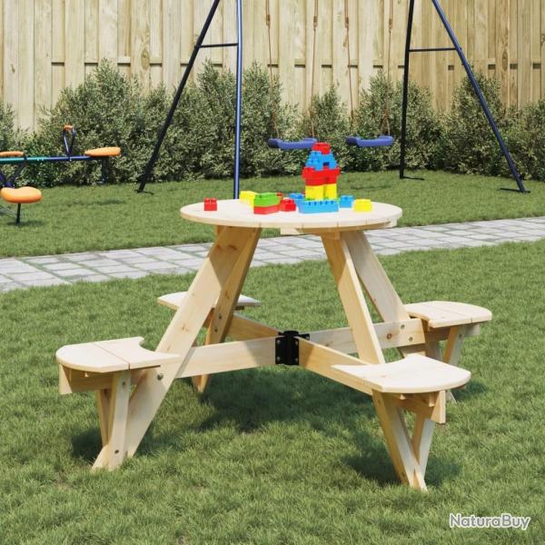 Table de pique-nique pour 4 enfants avec trou de parasol rond alsavelo