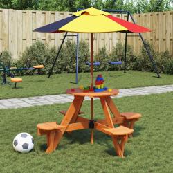 Table de pique-nique pour 4 enfants avec parasol rond sapin alsavelo