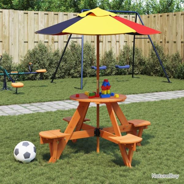 Table de pique-nique pour 4 enfants avec parasol rond sapin