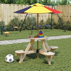 Table de pique-nique pour 4 enfants avec parasol rond sapin alsavelo