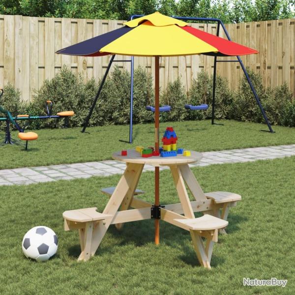 Table de pique-nique pour 4 enfants avec parasol rond sapin