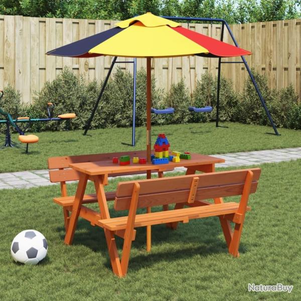 Table de pique-nique pour 4 enfants avec parasol bois de sapin alsavelo