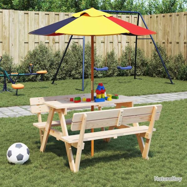 Table de pique-nique pour 4 enfants avec parasol bois de sapin