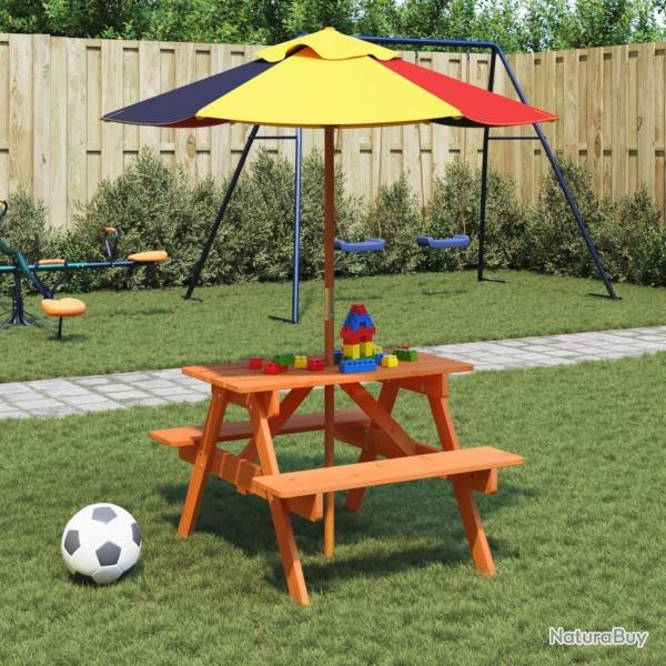 Table de pique-nique pour 4 enfants avec parasol bois de sapin alsavelo