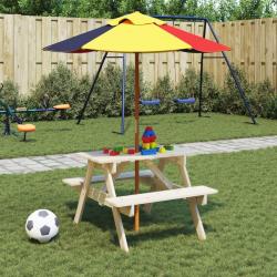Table de pique-nique pour 4 enfants avec parasol bois de sapin alsavelo