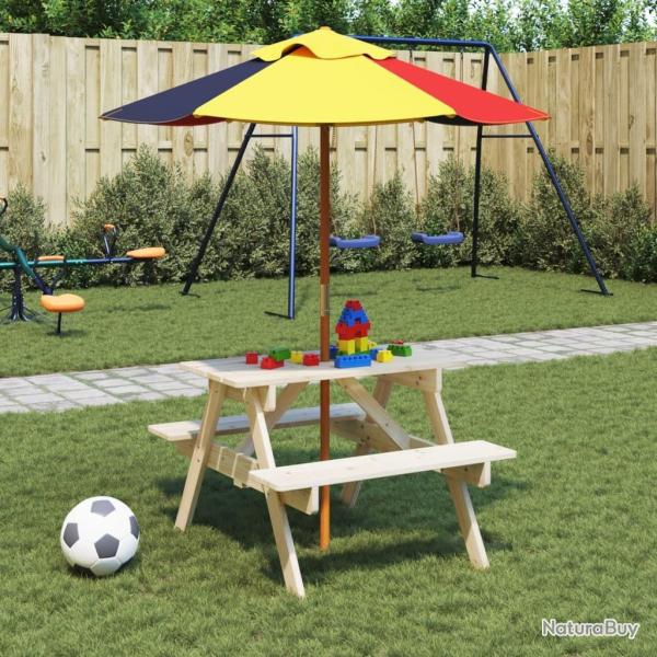 Table de pique-nique pour 4 enfants avec parasol bois de sapin