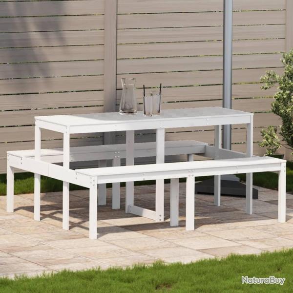 Table de pique-nique blanc 160x134x75 cm bois massif de pin alsavelo