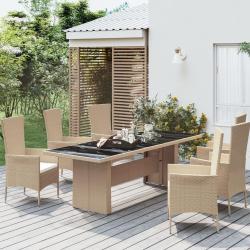 Table de jardin plateau en verre R&eacute;sine tress&eacute;e verre tremp&eacute;