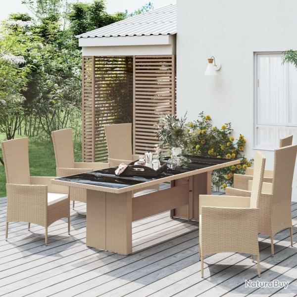 Table de jardin plateau en verre R�sine tress�e verre tremp�