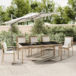 Table de jardin plateau en verre R&eacute;sine tress&eacute;e verre tremp&eacute;